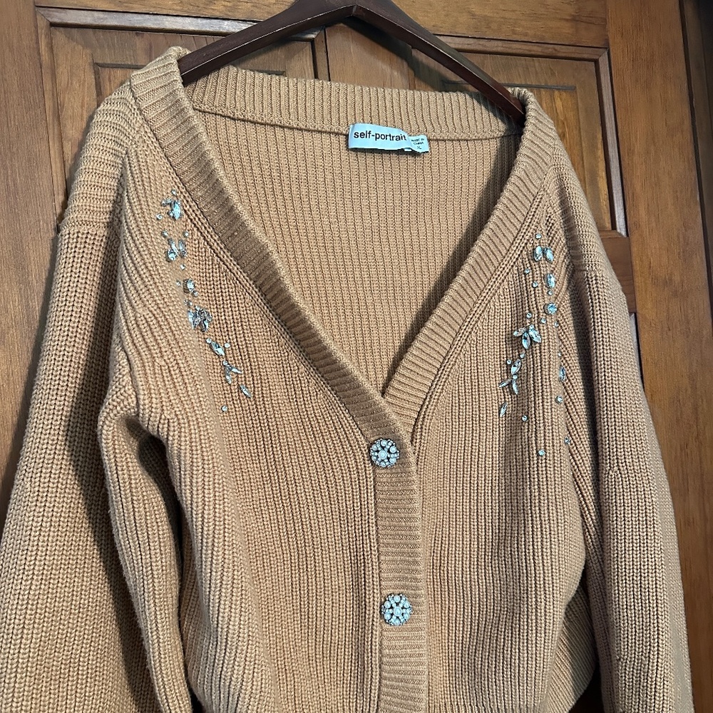 Self-Portrait Diamante Embellished Rib Knit Cardigan XL - Picture 11 of 14